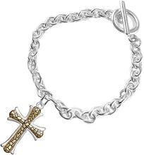 Two Tone Matt Gold Ikarian Pattern and Silver Cross Bracelet Hypoallergenic, Safe-Nickel, Lead, and Cadmium Free