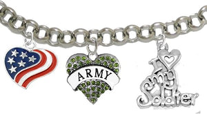 Army, I Love My Soldier, Adjustable Hypoallergenic, Safe-Nickel, Lead, Cadmium Free
