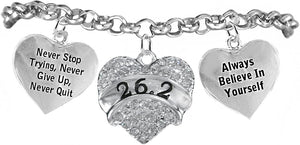 26.2 Runner Hypoallergenic Never Stop Trying Never Give Up Bracelet, Adjustable, Safe-Nickel, Lead, Free!