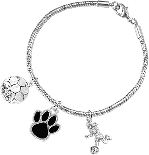 The, Soccer Jewelry Black Paw Hypoallergenic Adjustable, Safe-Nickel, Lead Free