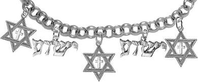 Messianic Antique Silver Star Of David Cross, Yeshua In Hebrew 5 Charm Adjustable Will Fit Everyone Chain Bracelet, Hypoallergenic-Safe, No Nickel, Lead, Or Cadmium In The Metal ©2023, Large, Silver, Carnelian