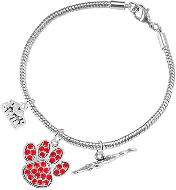 Swimming 3 Charm Red Crystal Paw Bracelet Hypoallergenic, Safe-Nickel, Lead & Cadmium Free!