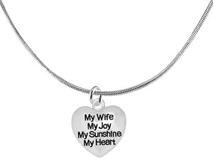Message Jewelry, My Wife, My Joy, My Sunshine, My Heart, Adjustable Necklace, Hypoallergenic, Safe-Nickel, Lead, Free