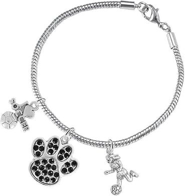 The, Soccer Jewelry Black Crystal Paw Hypoallergenic Adjustable, Safe-Nickel, Lead Free