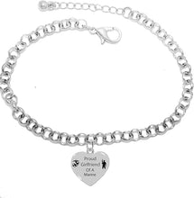 Marine, Proud Girlfriend Of A Marine, On A Adjustable Silvertone Rollo Chain Bracelet, What A Great Gift For Yourself, Or A Friend. Hypoallergenic, No Nickel, Lead Or Cadmium In The Metal