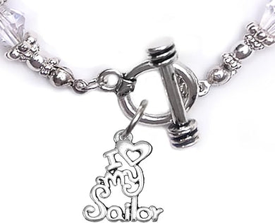 Navy, I Love My Sailor, Clear Crystal Bracelet Hypoallergenic, Safe-Nickel, Lead, Cadmium Free