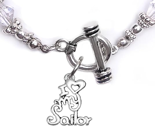 Navy, I Love My Sailor, Clear Crystal Bracelet Hypoallergenic, Safe-Nickel, Lead, Cadmium Free