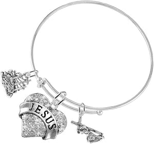 Golgotha Jesus Carrying Cross, 3 Charm Adjustable Bracelet Hypoallergenic, Safe-Nickel, Lead, Free
