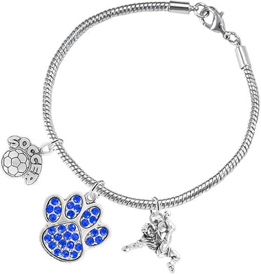The, Soccer Jewelry Blue Crystal Paw Hypoallergenic Adjustable, Safe-Nickel, Lead Free