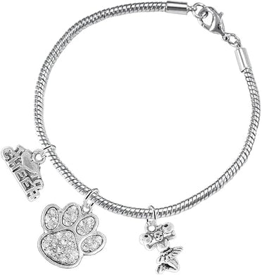 Paw Crystal Cheer 3 Charm Bracelet Safe-Hypoallergenic, Nickel, Lead and Cadmium Free
