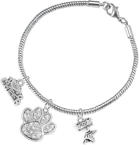 Paw Crystal Cheer 3 Charm Bracelet Safe-Hypoallergenic, Nickel, Lead and Cadmium Free