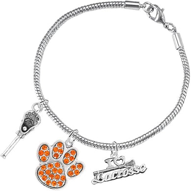 Lacrosse Jewelry, Orange Crystal Paw Jewelry, Hypoallergenic Safe-Nickel, Lead and Cadmium Free!
