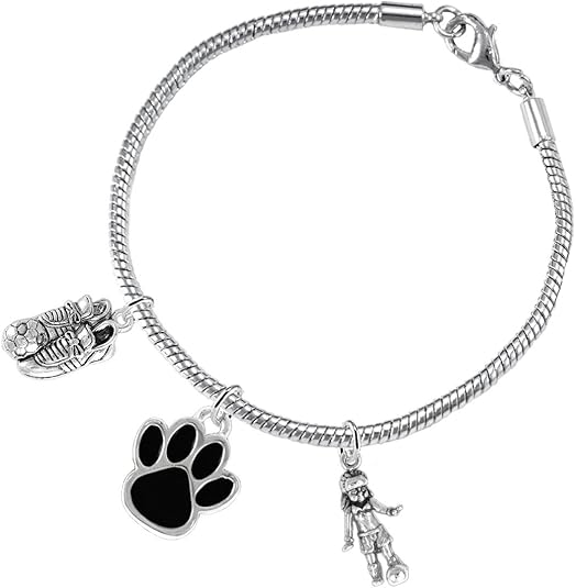 The, Soccer Jewelry Black Paw Hypoallergenic Adjustable, Safe-Nickel, Lead Free