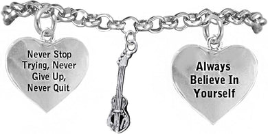 The, Bass Electric Guitar Never Give Up, Never Quit Hypoallergenic Adjustable Bracelet, Safe-Nickel, Lead Free