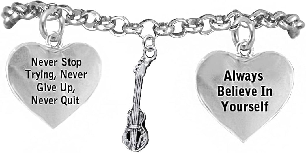The, Bass Electric Guitar Never Give Up, Never Quit Hypoallergenic Adjustable Bracelet, Safe-Nickel, Lead Free