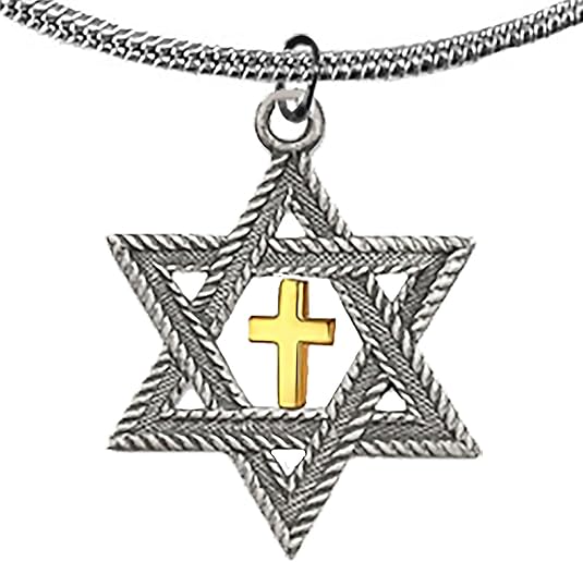 Messianic, Christian, Jewish, Antique Silver Star Of David, Gold Cross, Adjustable 18 To 21 Inch Snake Chain Necklace, Hypoallergenic, No Nickel, Lead, Cadmium In Metal