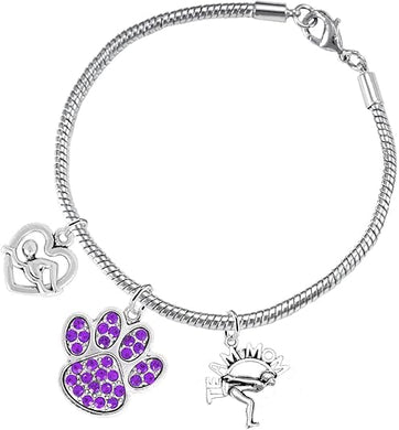 Swimming 3 Charm Purple Crystal Paw Bracelet Hypoallergenic, Safe-Nickel, Lead & Cadmium Free!