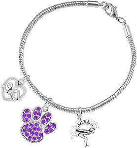 Swimming 3 Charm Purple Crystal Paw Bracelet Hypoallergenic, Safe-Nickel, Lead & Cadmium Free!
