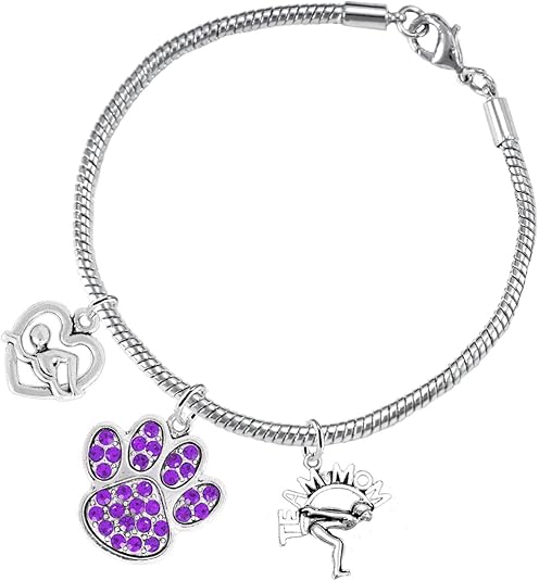 Swimming 3 Charm Purple Crystal Paw Bracelet Hypoallergenic, Safe-Nickel, Lead & Cadmium Free!