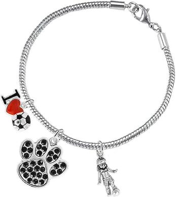 The, Soccer Jewelry Black Crystal Paw Hypoallergenic Adjustable, Safe-Nickel, Lead Free