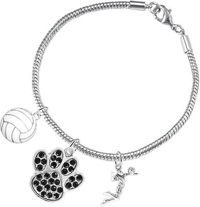 Black Crystal Paw Volleyball, Adjustable, Safe-Hypoallergenic, Nickel, Lead Free