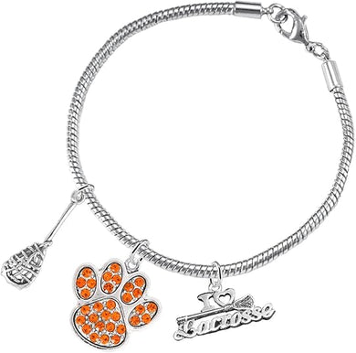 Lacrosse Jewelry, Orange Crystal Paw Jewelry, Hypoallergenic Safe-Nickel, Lead and Cadmium Free!