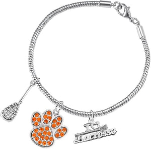 Lacrosse Jewelry, Orange Crystal Paw Jewelry, Hypoallergenic Safe-Nickel, Lead and Cadmium Free!