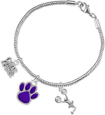 Purple Paw Cheer 3 Charm Bracelet Safe-Hypoallergenic, Nickel, Lead and Cadmium Free