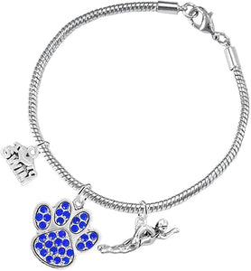 Swimming 3 Charm Blue Crystal Paw Bracelet Hypoallergenic, Safe-Nickel, Lead & Cadmium Free!