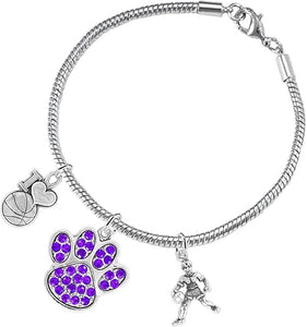 Purple Paw Crystal Basketball Jewelry, Adjustable, Safe-Hypoallergenic, Nickel, Lead Free