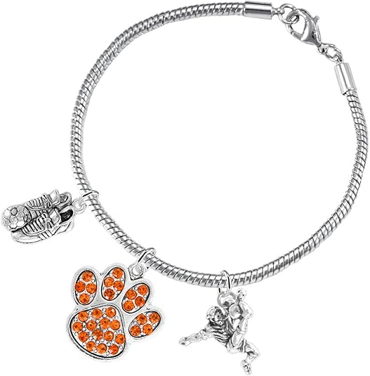 The, Soccer Jewelry Orange Crystal Paw Hypoallergenic Adjustable, Safe-Nickel, Lead Free