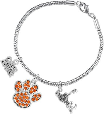 Orange Paw Crystal Cheer 3 Charm Bracelet Safe-Hypoallergenic, Nickel, Lead and Cadmium Free