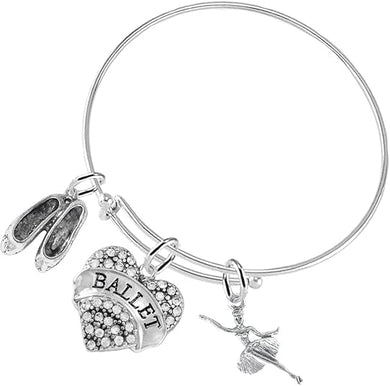 Ballet 3 Charm Adjustable Bracelet Hypoallergenic. Safe-Nickle, Lead and Cadmium Free!