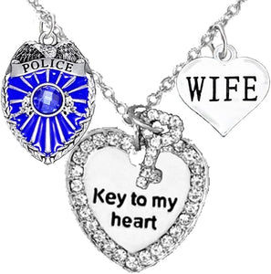 Policeman's Wife Heart Necklace, Hypoallergenic, Safe-Nickel, Lead, Cadmium Free