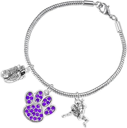 The, Soccer Jewelry Purple Crystal Paw Hypoallergenic Adjustable, Safe-Nickel, Lead Free