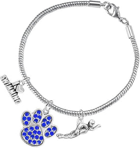Swimming 3 Charm Blue Crystal Paw Bracelet Hypoallergenic, Safe-Nickel, Lead & Cadmium Free!