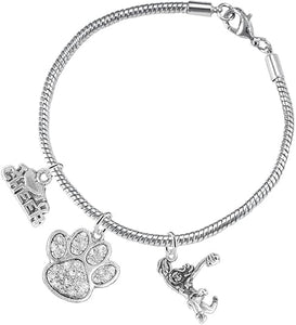 Paw Crystal Cheer 3 Charm Bracelet Safe-Hypoallergenic, Nickel, Lead and Cadmium Free