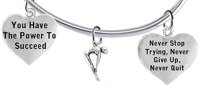 Never Stop Trying, Never Give Up, Swimming 3 Charm Adjustable Bracelet, Hypoallergenic, Safe-Nickel Free, No Poisonous Lead Or Cadmium