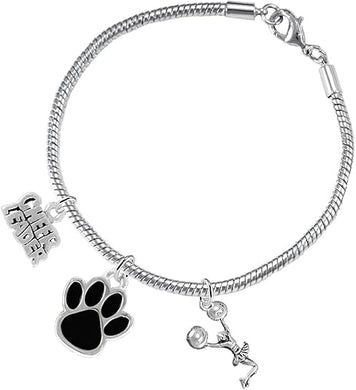 Black Paw Cheer 3 Charm Bracelet Safe-Hypoallergenic, Nickel, Lead and Cadmium Free