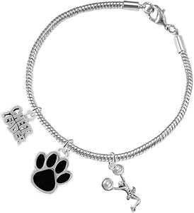 Black Paw Cheer 3 Charm Bracelet Safe-Hypoallergenic, Nickel, Lead and Cadmium Free