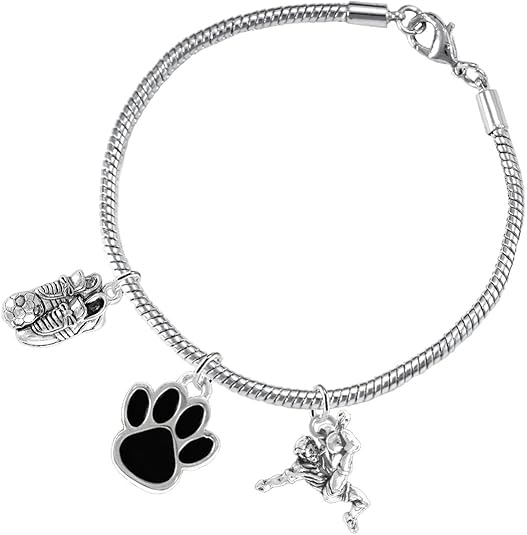 The, Soccer Jewelry Black Paw Hypoallergenic Adjustable, Safe-Nickel, Lead Free