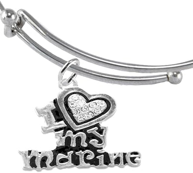 Marine I Love My Marine, Crystal Heart Bracelet, Hypoallergenic, Safe-Nickel, Lead, Free