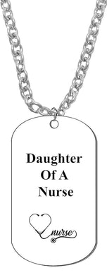 Daughter Of A Nurse Dog Tag On A Adjustable Cable Chain Necklace. 12 To 15 Inches. What A Great Gift For Somebody Special. Hypoallergenic-Safe, No Nickel, Lead, Or Cadmium In The Metal