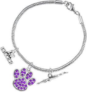 Swimming 3 Charm Purple Crystal Paw Bracelet Hypoallergenic, Safe-Nickel, Lead & Cadmium Free!