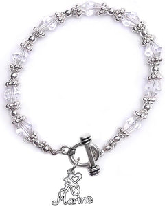 Marine, I Love My Marine, Clear Crystal Bracelet Hypoallergenic, Safe-Nickel, Lead, Cadmium Free