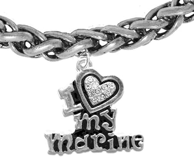 Marine I Love My Marine, Crystal Heart, Bracelet, Hypoallergenic, Safe-Nickel, Lead, Free
