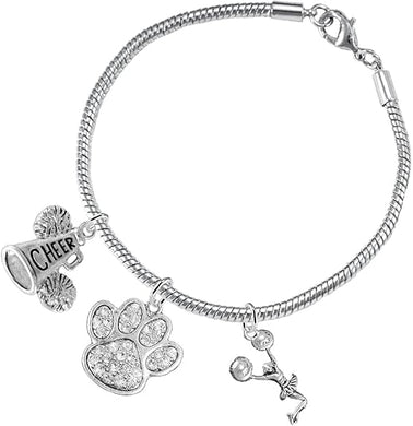 Paw Crystal Cheer 3 Charm Bracelet Safe-Hypoallergenic, Nickel, Lead and Cadmium Free