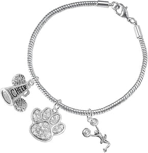 Paw Crystal Cheer 3 Charm Bracelet Safe-Hypoallergenic, Nickel, Lead and Cadmium Free
