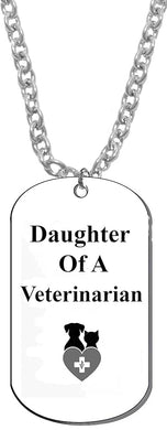 Daughter Of A Veternarian, Dog Tag On A Silvertone Cable Chain Necklace. 9-12 Inches. What A Great Gift For Yourself, Or Somebody Special.As A Gift No Worry About What Size They Wear. It Is Adjustable
