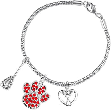 Lacrosse Jewelry, Red Crystal Paw Jewelry, Hypoallergenic Safe-Nickel, Lead and Cadmium Free!